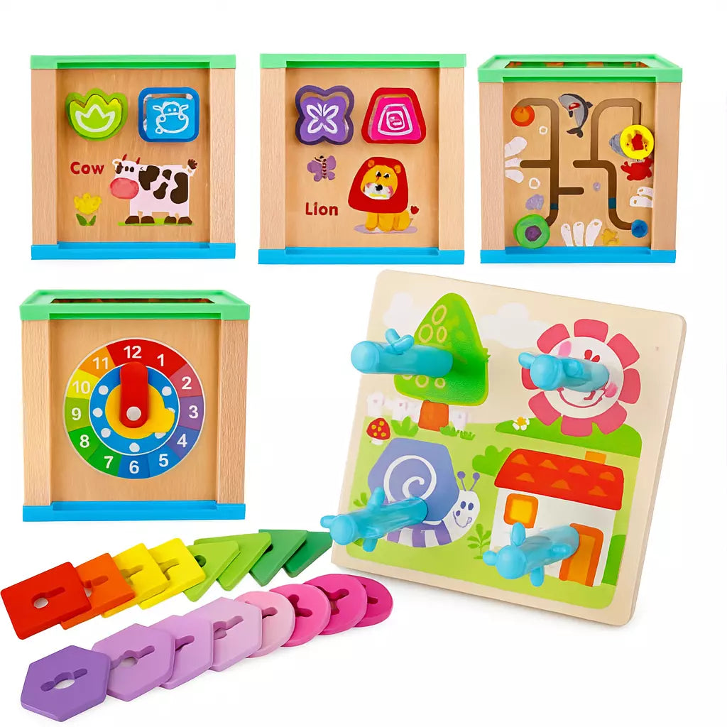 Cubo Didáctico de Madera Multifuncional Juego Educativo Montessori